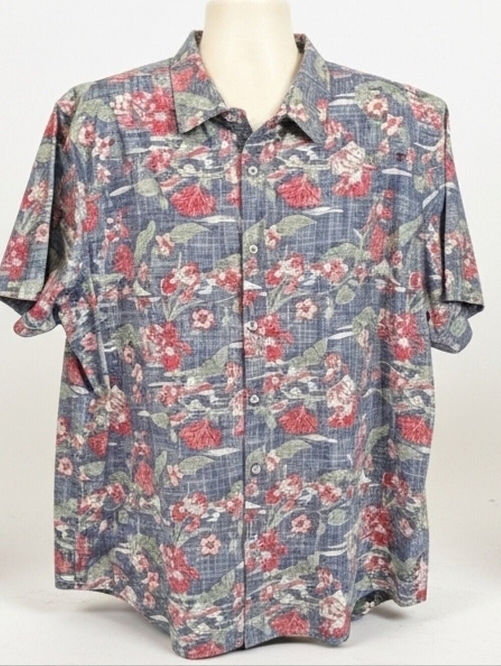667. Flag & Anthem XXL Tropical Hibiscus Floral Button Down Shirt Navy Red